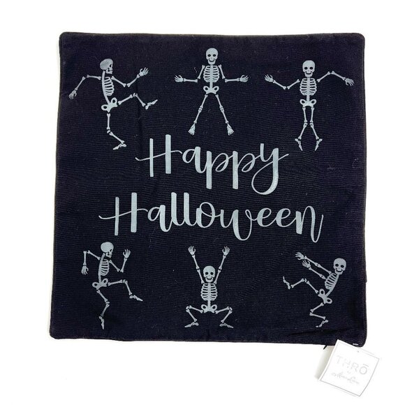NWT THRO by Marlo Lorenz Happy Halloween Glow in the Dark Skeleton Pillow Cover - Picture 1 of 6